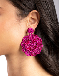 Pink Beaded Flower Drop Earrings - link has visual effect only