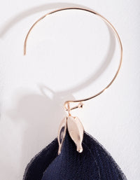 Navy Blue Fabric Flower Drop Earrings - link has visual effect only