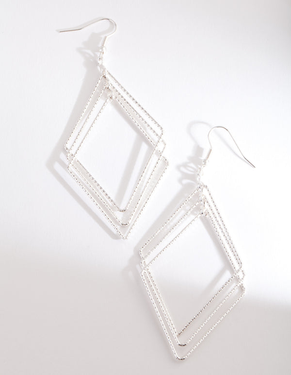Silver Diacut Hollow Diamond Drop Earrin g