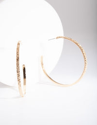 Gold Textured Thin Open Hoop Earrings - link has visual effect only