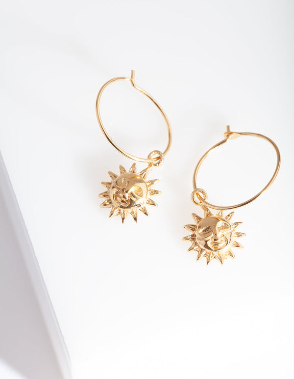 Gold Plated Sterling Silver Sun Hoop Earrings
