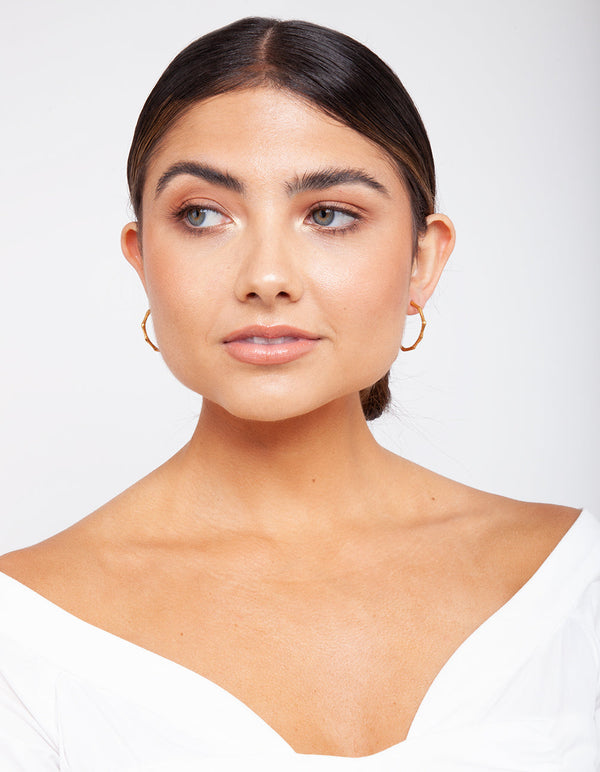 Gold Plated Sterling Silver Bamboo Look Hoop Earrings