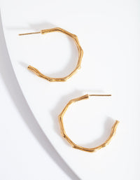 Gold Plated Sterling Silver Bamboo Look Hoop Earrings - link has visual effect only