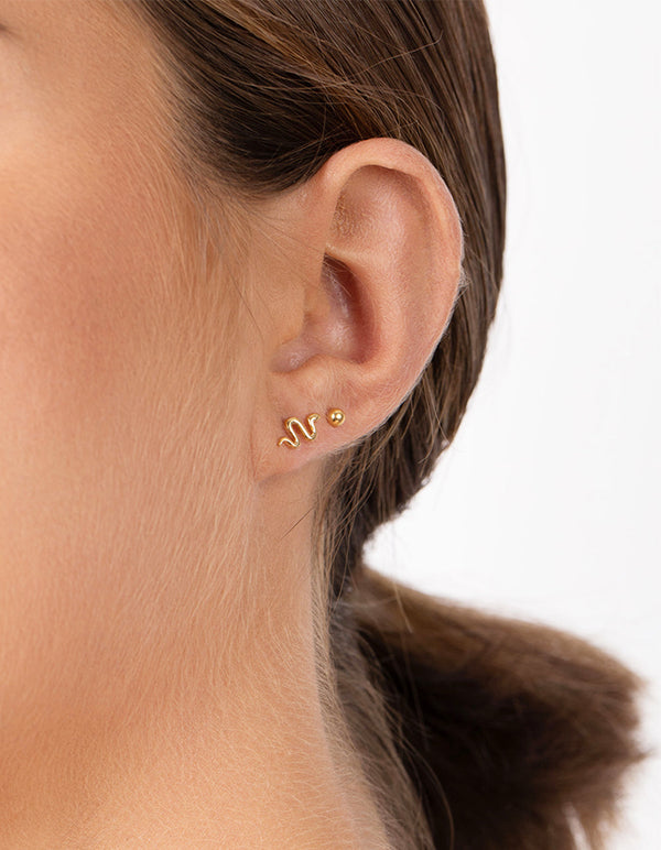 Gold Plated Sterling Silver Snake Hoop Earring 3 Pack