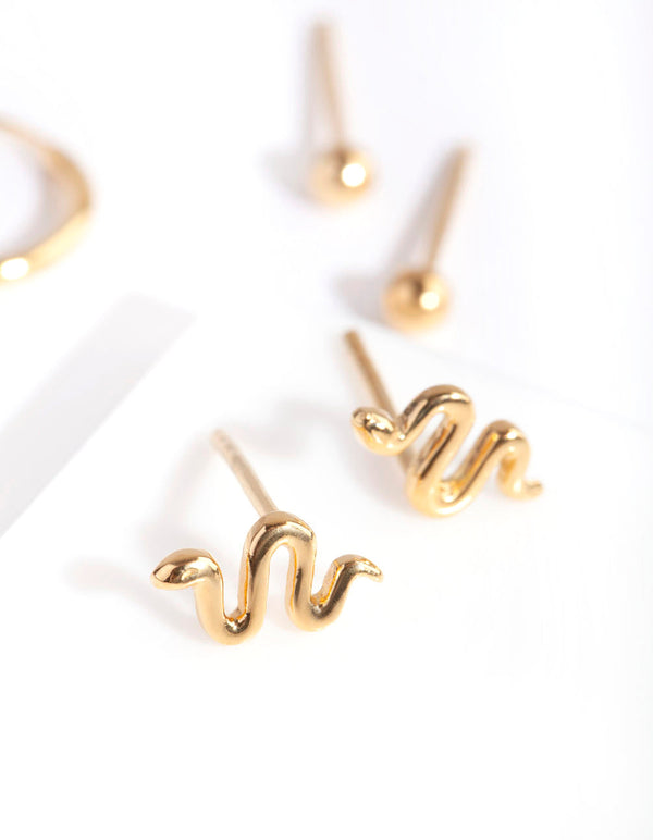 Gold Plated Sterling Silver Snake Hoop Earring 3 Pack