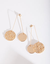 Gold Textured and Smooth Disc Drop Earrings - link has visual effect only