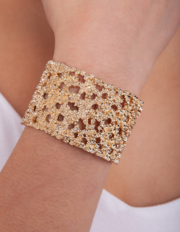 Gold Textured Wide Arm Cuff