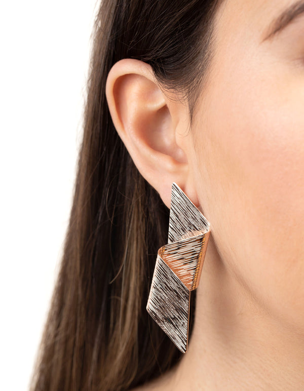 Rose Gold Fold Texture Drop Earrings