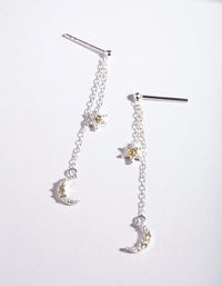 Sterling Silver Star and Moon Chain Drop Earrings - link has visual effect only