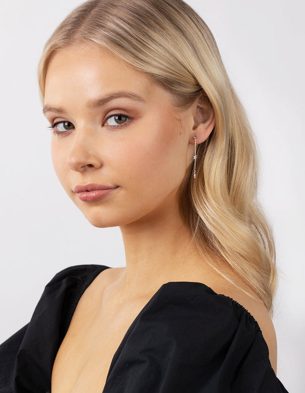 Sterling Silver Star and Moon Chain Drop Earrings