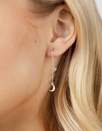 Sterling Silver Star and Moon Chain Drop Earrings - link has visual effect only