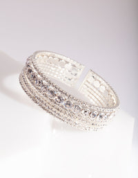 Zilveren gelaagde manchet met diamantjes - link has visual effect only