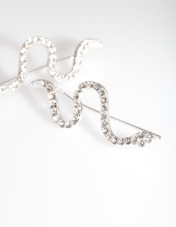Silver Diamante Snake Climber Earrings