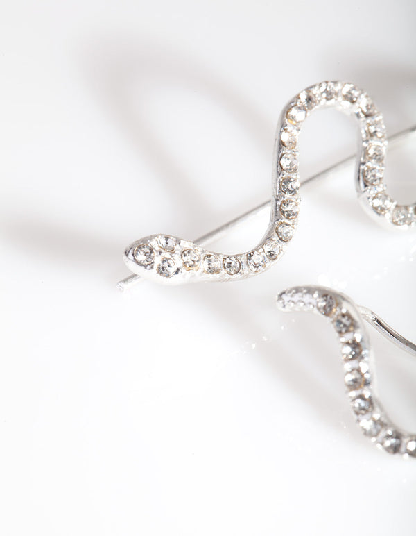 Silver Diamante Snake Climber Earrings