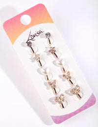 Kids Rose Gold Diamante Star Butterfly Heart & Bow Clip On Earring 5 Pack - link has visual effect only
