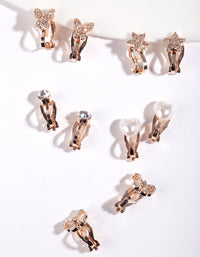 Kids Rose Gold Diamante Star Butterfly Heart & Bow Clip On Earring 5 Pack - link has visual effect only
