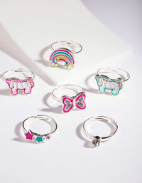 Kids Silver Unicorn Enamel Ring 6 Pack - link has visual effect only
