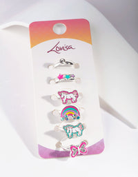Kids Silver Unicorn Enamel Ring 6 Pack - link has visual effect only