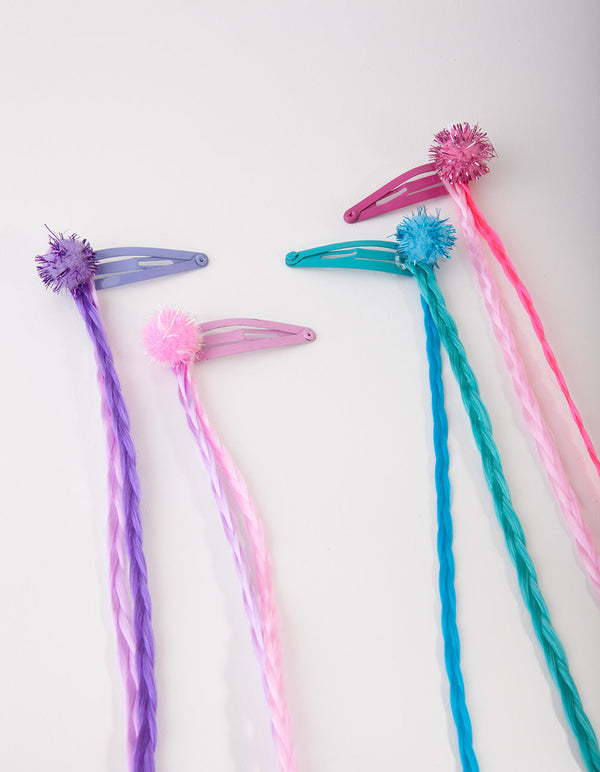 Kids Fabric Pom Pom Faux Hair Clip 4 Pack