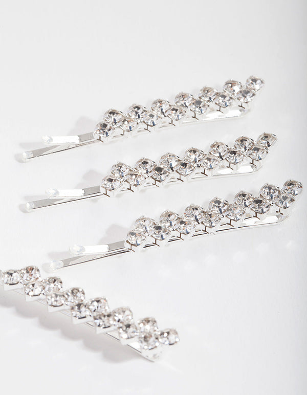 Kids Silver Diamante Hair Slide Pack