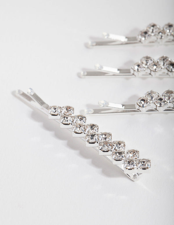 Kids Silver Diamante Hair Slide Pack
