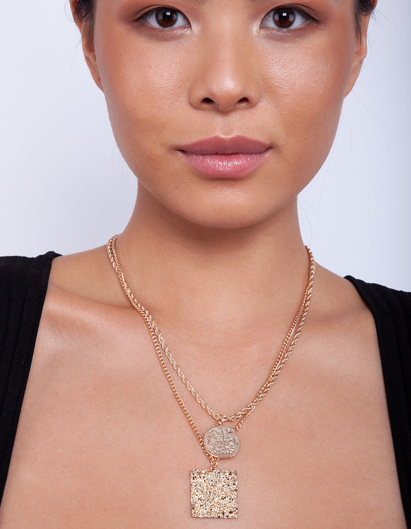Gold Textured Pendant Necklace Duo