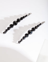 Black Glass Bead Hair Clip 2 Pack - link has visual effect only
