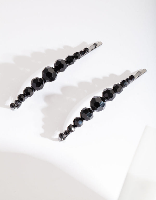Black Glass Bead Hair Clip 2 Pack