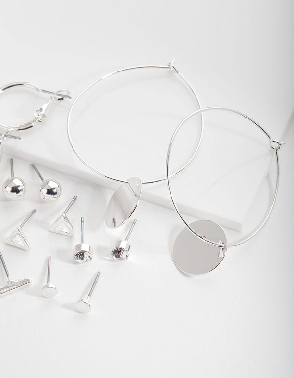 Silver Circle Earring 8 Pack