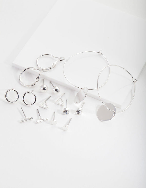 Silver Circle Earring 8 Pack