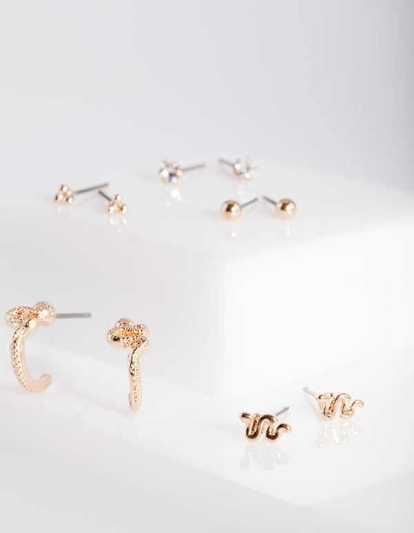 Gold Essential Snake Earring Stud Pack
