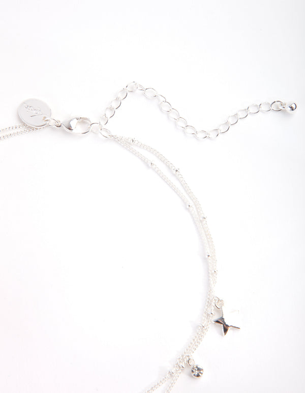 Silver Essential Two Row Star Choker Necklace