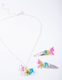 Kids Silver Unicorn Clip Necklace Set - link has visual effect only
