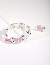 Kids Silver Enamel Butterfly Stretch Bracelet and Ring Pack - link has visual effect only