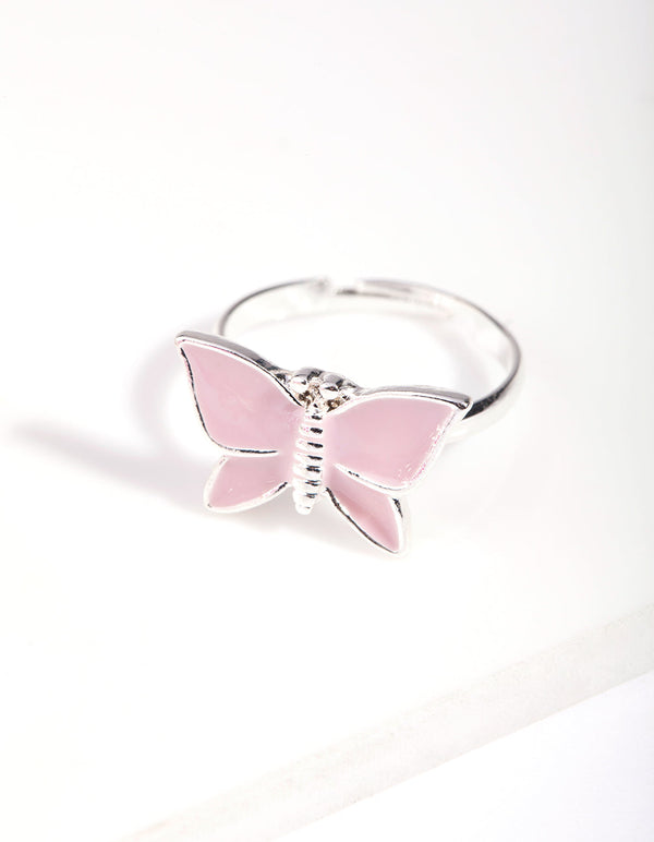 Kids Silver Enamel Butterfly Stretch Bracelet and Ring Pack