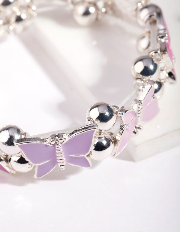 Kids Silver Enamel Butterfly Stretch Bracelet and Ring Pack