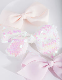 Kids White Sequin Bow Hair Clip 3 Pack - link has visual effect only