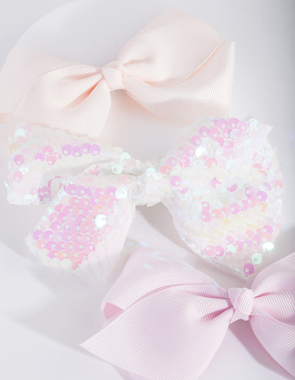 Kids White Sequin Bow Hair Clip 3 Pack