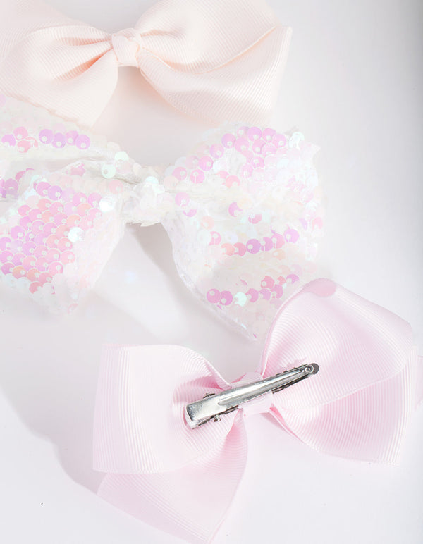 Kids White Sequin Bow Hair Clip 3 Pack