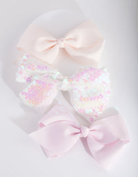 Kids White Sequin Bow Hair Clip 3 Pack - link has visual effect only