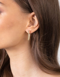 Gold Textured Rectangle Hoop Earrings - link has visual effect only