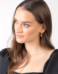 Gold Textured Rectangle Hoop Earrings - link has visual effect only