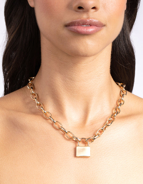 Gold Lock Chain Necklace