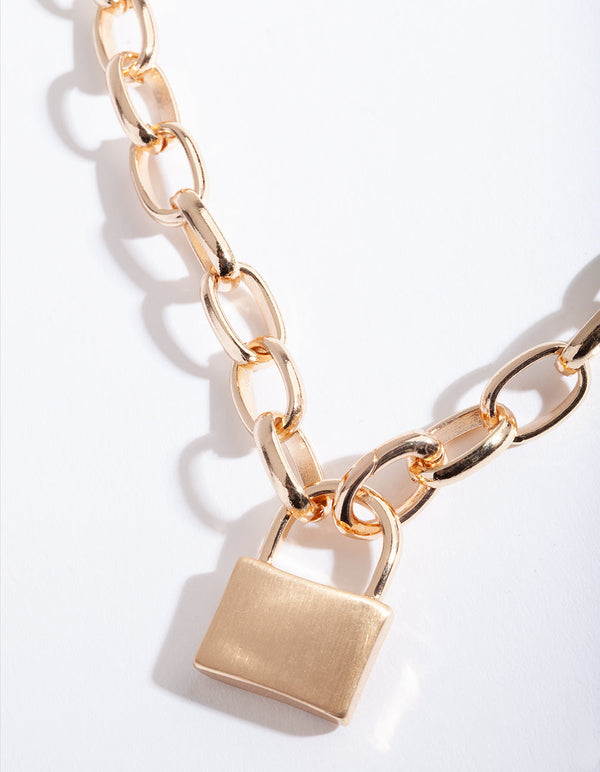 Gold Lock Chain Necklace