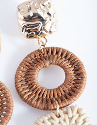 Gold and Brown Raffia Geometric Drop Earrings - link has visual effect only