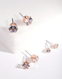 Rose Gold Cubic Zirconia Earring 3 Pack - link has visual effect only