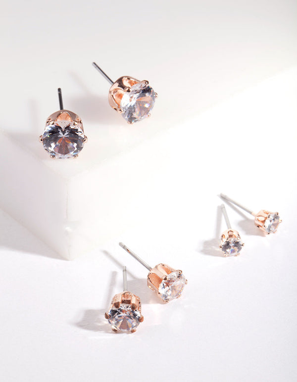 Rose Gold Cubic Zirconia Earring 3 Pack