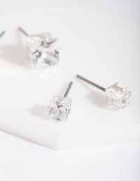 Silver Cubic Zirconia Square Stud Earring 2 Pack - link has visual effect only
