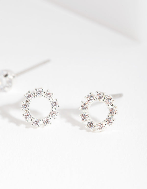 Silver Cubic Zirconia Open Circle Earring 2 Pack