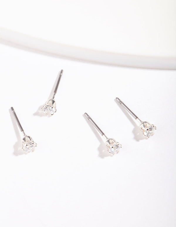 Silver Cubic Zirconia Micro Earring 2 Pack